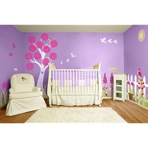 Girls Wall Decor - Flower Garden Theme Wall Mural - Wall Stencils for Decorating a Girls Room Girls Wall Decor - Flower Garden Theme Wall Mural - Wall Stencils for Decorating a Girls Room