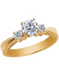 1.20 Ct Round H/I and G/H Diamond 18K Yellow Gold 3-Stone Ring