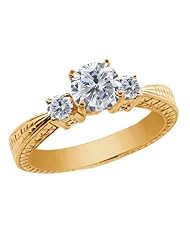 1.20 Ct Round H/I and G/H Diamond 925 Yellow Gold Plated Silver 3-Stone Ring