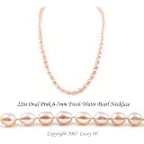 Single Strand 22 Inch 6-7mm pink Oval Shape Freshwater Cultured Pearl Necklace
