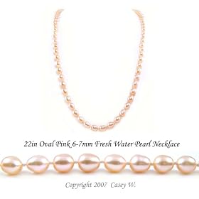 Single Strand 22 Inch 6-7mm pink Oval Shape Freshwater Cultured Pearl Necklace