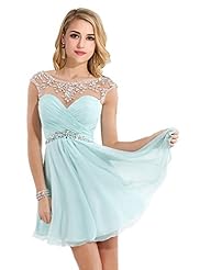 Crystal Beaded Summer 2015 Short Chiffon Evening Dress/Homecoming Dress/Prom Dress/Party Dress/Wedding Dress 