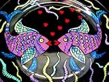 Flirty Fish Design - Hand Painted - Platter/Serving Plate - 13 inch diameter