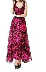 V-neck Full Length  Floral Print Summer Chiffon  Ball Gown  Dress