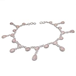 Sterling Silver Rosequartz Anklets Bracelets Pair 10 inches