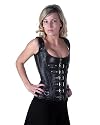 Gothic Black Leather Steel Boned Overbust Corset Front buckle up Back Lacing Corset With Steel Stud LVG1215