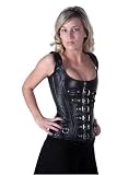  : Gothic Black Leather Steel Boned Overbust Corset Front buckle up Back Lacing Corset With Steel Stud LVG1215