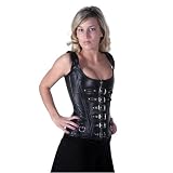 Gothic Black Leather Steel Boned Overbust Corset Front buckle up Back Lacing Corset With Steel Stud LVG1215