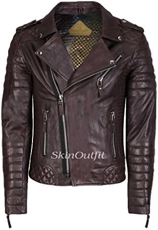 SkinOutfit Men's Biker Leather Jacket Brown XL