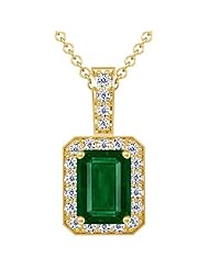 18K Yellow Gold Emerald Cut Emerald And Round Diamond Pendant (GIA Certificate)