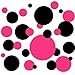 Set of 130 Hot Pink and Black Polka Dots Wall Graphic Vinyl Lettering Decal Stickers Wall Decal