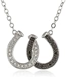 XPY Sterling Silver Black and White Diamond Double Horseshoe Necklace (.137 cttw, I-J Color, 12-I3 Clarity), 16.5"