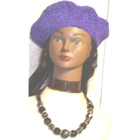 Hand Crocheted Purple Rayon Cotton Gimp and Chenille Tweed Beret for Women and Teens Offered in...