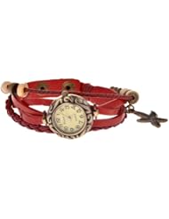 Generic Ladys Womans Retro Weave Wrap Around Leather Bracelet Wrist Watch-Starfish 5 colors (red)