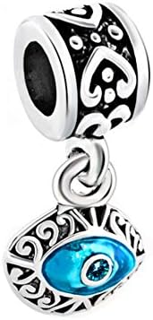 Antique Filigree Masonic Aquamarine Blue Evil Eye Charm Dangle Heart Spacer Bead Fits Pandora