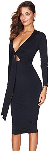 Multi-way Deep V Neck Knot Tie Long Sleeve Midi Dress