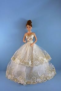 Gold and Ivory strapless Ball Gown Made for the Barbie Doll