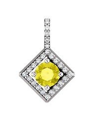Platinum 5.00mm Round Cut Yellow Sapphire and Diamond Pendant