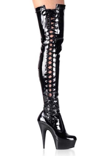 5 3 4 Spike Heel Platform Side Lace-Up Stretch Thigh Boot Women's Size Shoe With Full Inner Side Zipper And Interchangeable Laces