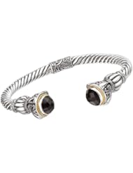 925 Silver & Onyx Round Checkerboard Twisted Cuff Bracelet with 18k Gold Accents