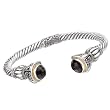 925 Silver & Onyx Round Checkerboard Twisted Cuff Bracelet with 18k Gold Accents