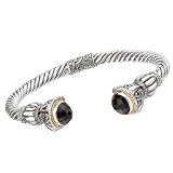 925 Silver & Onyx Round Checkerboard Twisted Cuff Bracelet with 18k Gold Accents