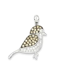 Sterling Silver Clear & Champagne CZ Bird Pendant. Metal Wt- 4.44g