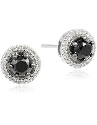 Sterling Silver Black and White Diamond Stud Earrings (1 cttw, I-J Color, I2-I3 Clarity)