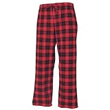 Red and Black tartan plaid check tie cord flannel cotton pants for lounging, sleep, sports. Unisex relaxed fit, available in 3 Youth sizes