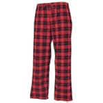 Red and Black tartan plaid check tie cord flannel cotton pants for lounging, sleep, sports. Unisex relaxed fit,