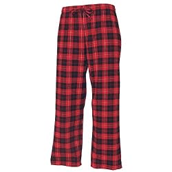 Red and Black tartan plaid check tie cord flannel cotton pants for lounging, sleep, sports. Unisex relaxed fit,