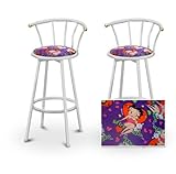 2 Betty Boop Purple Hearts White Metal Custom Barstools with Backrest Set