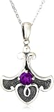 Sterling Silver Fancy-Shaped Celtic Amethyst Pendant with Silver Chain, 18.5"