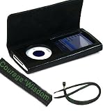 (4 in 1 Combo) Premium Flip Leather Case with Swivel Belt Clip + Screen Protector for Apple iPod Nano Nano-Chromatic 4th Generation 8gb 16gb (Nano Chromatic Not Included) + CLOTH +Travel Charger for ipod nano Chromatic + Wisdom*Courage Neckstrap, Black Wallet