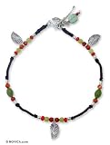 Jade anklet, 'Silver Dragonfly' 1 W 10 L