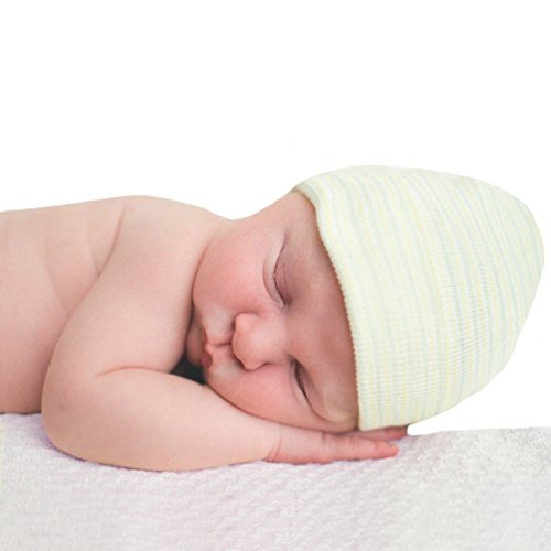 Melondipity's Gender Neutral Yellow, Green and White Striped Newborn Hospital Hat