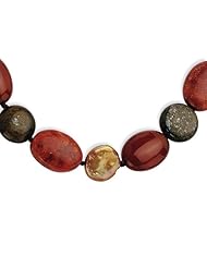Sterling Silver 18in Tiger/Carnelian/Red Coral/Freshwater Cult. Pearl Necklace