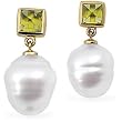 14K Yellow Gold Paspaley South Sea Cultured Pearl and Peridot Earrings - 11.00mm