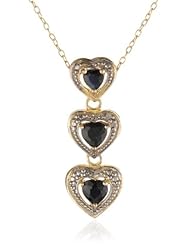 Goldtone Finish Silver Diamond Accent Gemstone Triple Heart Pendant Necklace, 18"