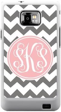 Gray Chevron Zigzags & Light Pink Circle Monogram Personalized Custom Best Plastic Case for Samsung Galaxy s2 ,Black or White for Choice