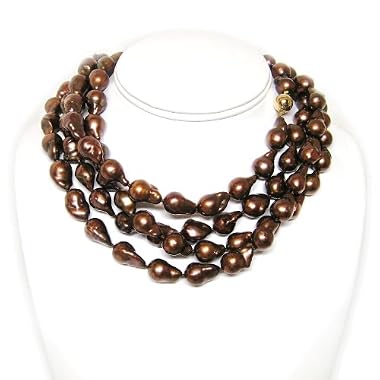 Extreme Baroque Collection Premium Handpicked 10-12mm Ultra-Luster Chocolate Baroque Cultured Pearl Rope Necklace (14k Yellow Gold) by HinsonGayle