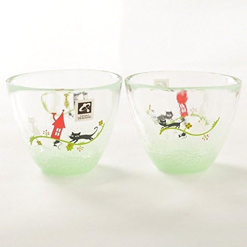 Tsukiyono Walking cat pair Tea glass from Japan T1-0358/2