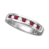 10K White Gold 0.14 ct. Diamond and 1/4 ct. Ruby Wedding Band ( Highest Quality)