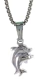 Sterling Silver Teeny Double Dolphin Pendant, Made in Italy. 5/16 in. (8mm) Tall