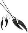 Fallen Angel Wings Necklace and Earrings Set - black