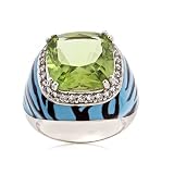 41x86YwZyxL. SL160  Sterling Silver Black and Blue Enamel Simulated Peridot Ring, Size 8