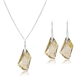 Gold Silver Pendant Earrings Set Used Swarovski Crystals