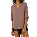 Eliacher Women's Casual V Neck Chiffon Blouses Drawstring Long Sleeve Tops Shirt