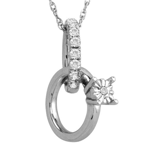 14k White Gold Diamond Bridal Set Charm Pendant (1/10 cttw, I-J Color, I2-I3 Clarity), 18