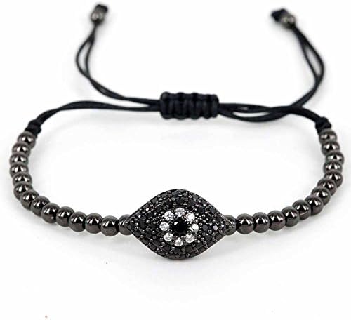 Yestone Jewelry 8mm Black Lava Stone Gold Evil Eye Charm Hamsa Bracelet for Men and Women